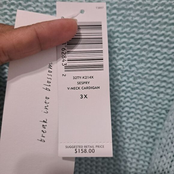 Eileen Fisher Sespry V Neck Cardigan Minimalist Boho Cotton Tape Yarn 3X NWT Blu - Picture 14 of 17